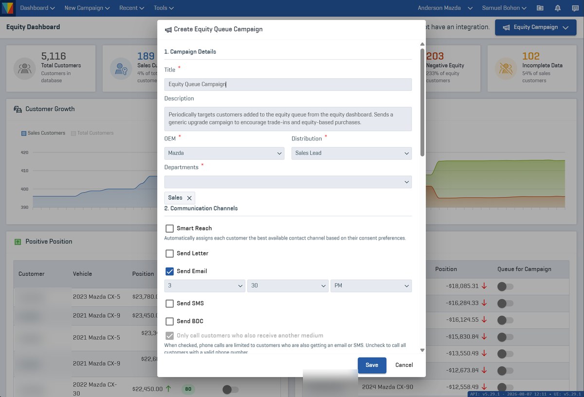 Queue equity-ready customers straight into an upgrade campaign