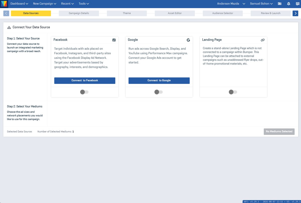 Connect Facebook, Google Performance Max, or a stand-alone landing page