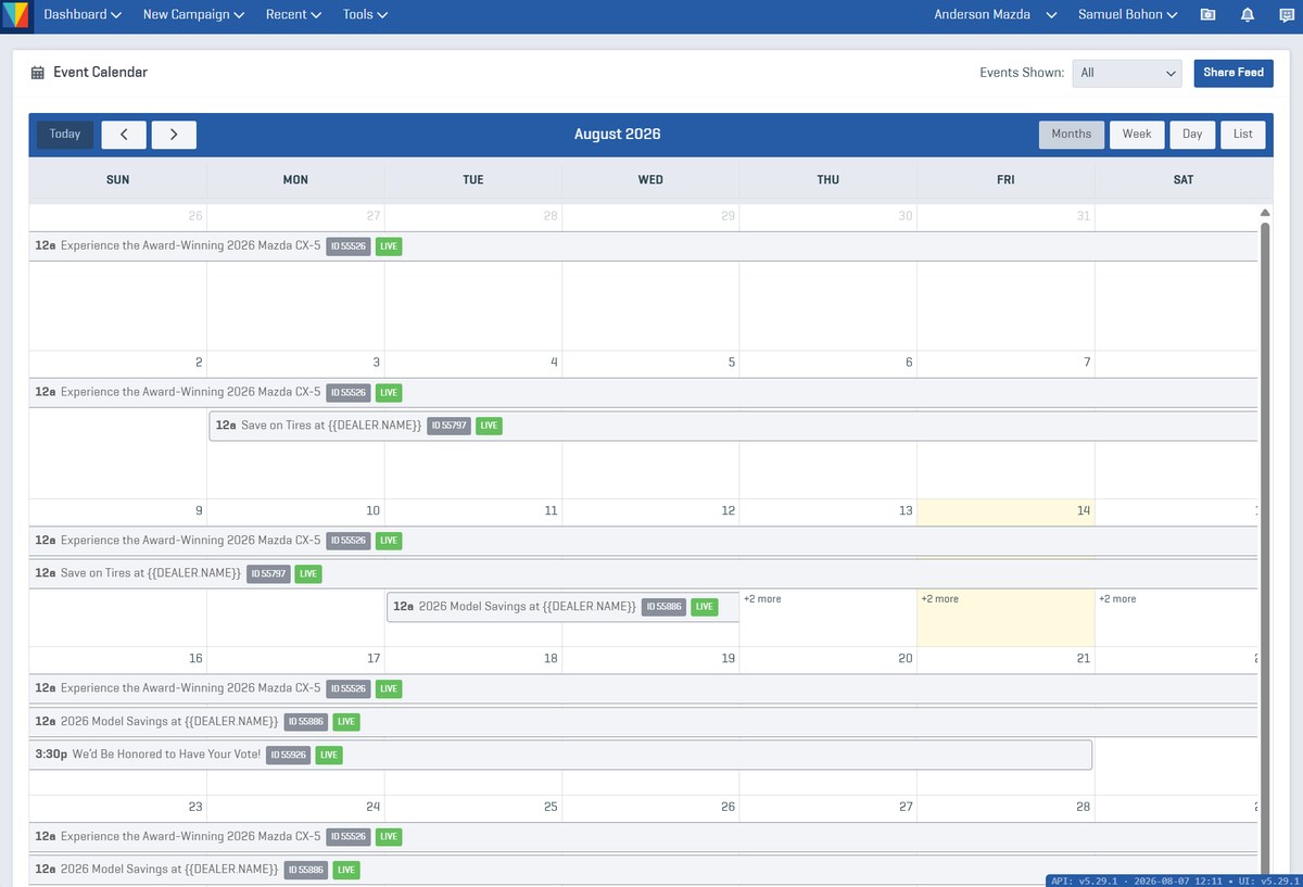 Campaign calendar across everything live and scheduled